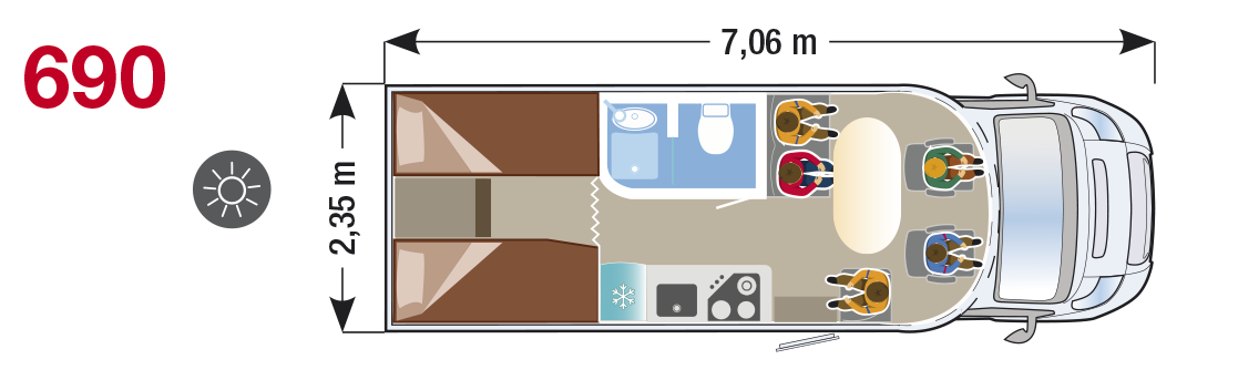 Sun Driver T690 Premium Lengte bedden en hefbed 5 pers. Automaat